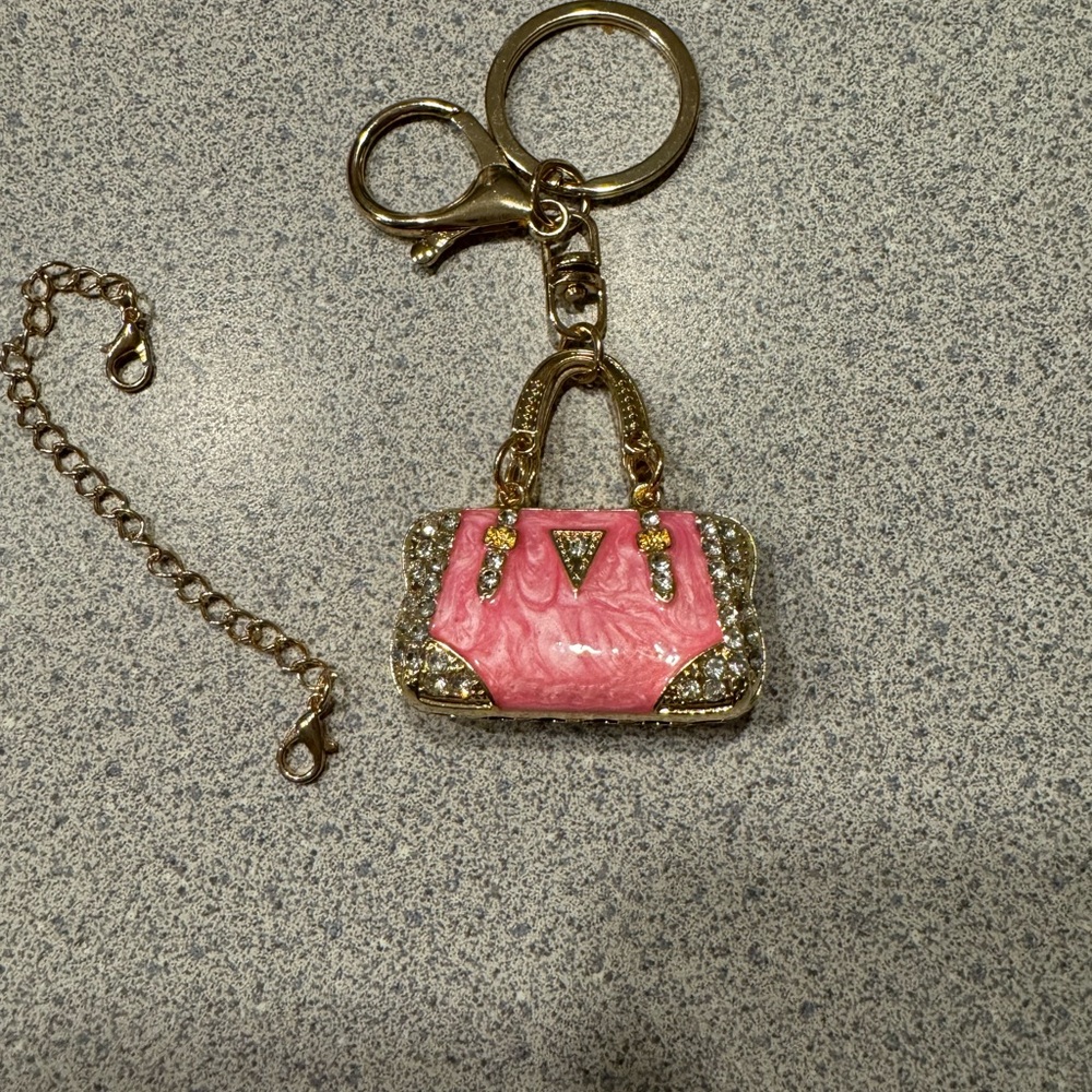Pink Handbag Keychain with Gold Accents - Picture 3 of 4